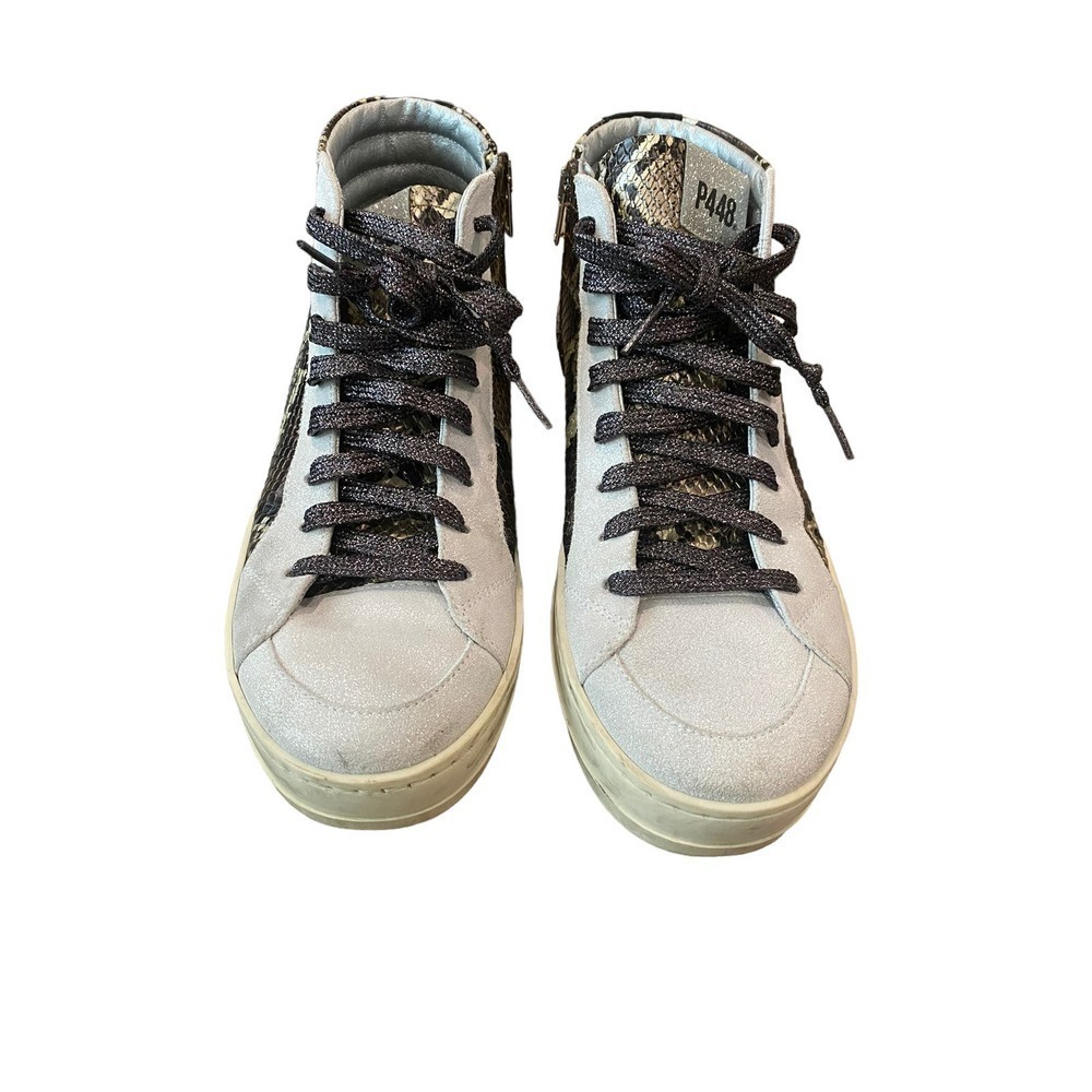 P448 Python Brown Snakeskin Print High Top Sneake… - image 3